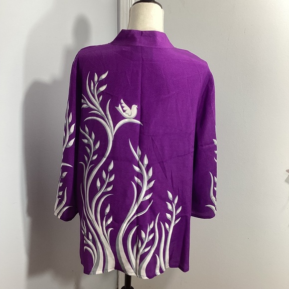 BOB MACKIE WEARABLE ART SIZE L 100% SILK PURPLE BLOUSE BUTTERFLY - Picture 4 of 11